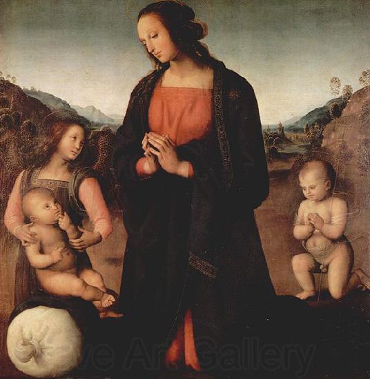 Pietro Perugino Maria, das Christuskind anbetend, mit Johannes dem Taufer und einem Engel France oil painting art